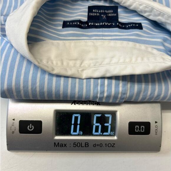 Ralph Lauren Blue and White Striped Button Down Shirt - Picture 9 of 9